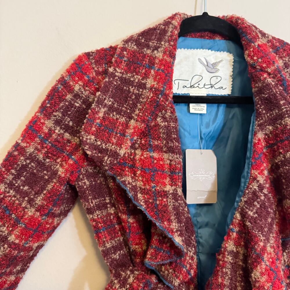 Anthropologie Tabitha Moretown Plaid Wool Jacket  Size 0 Red Casual Workwear NWT - Picture 4 of 8